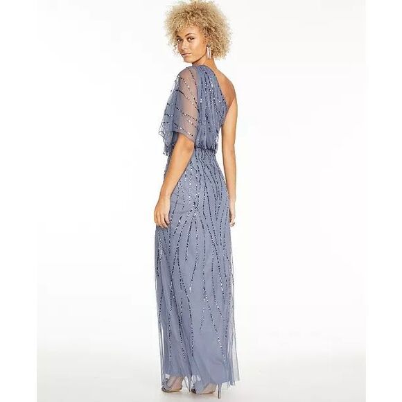 Adrianna Papell Sequined One-Shoulder Gown - Picture 4 of 14